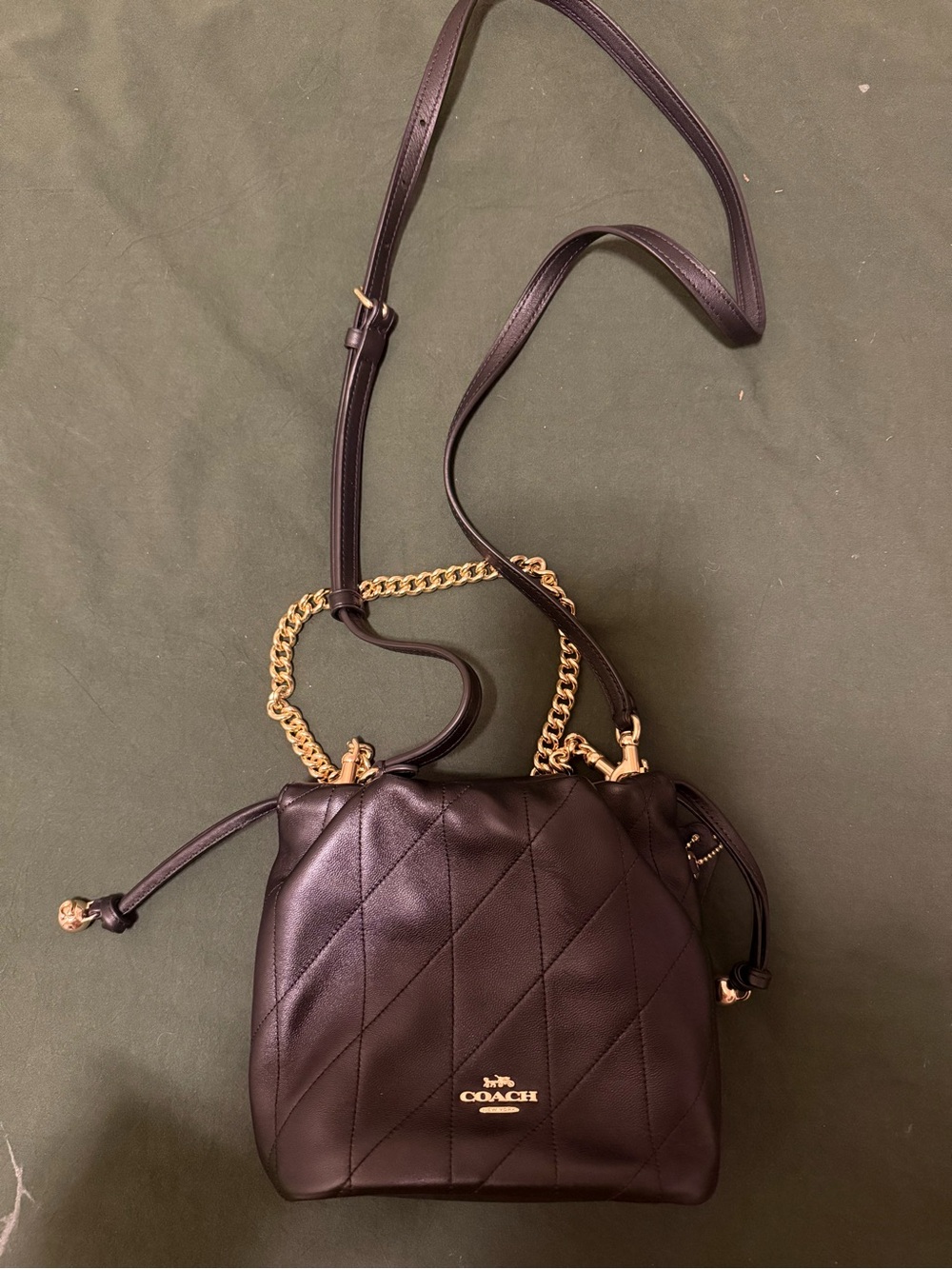 Coach Quilted Leather Drawstring Crossbody Bag - Black with Gold Hardware
